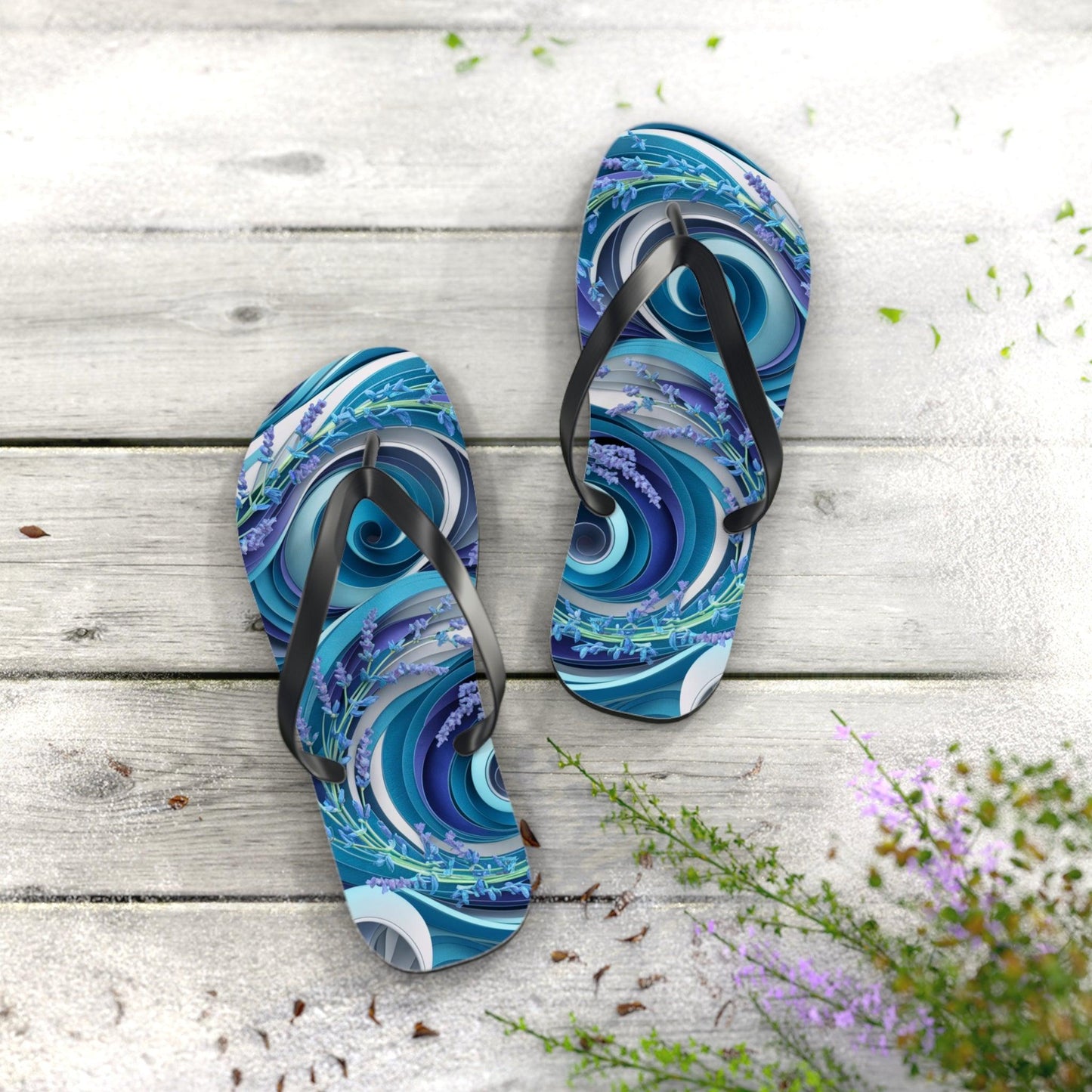 Sea Lavendar Ocean Waves Inspired Flip Flops, Express Your Beach Loving Self - Coastal Collections