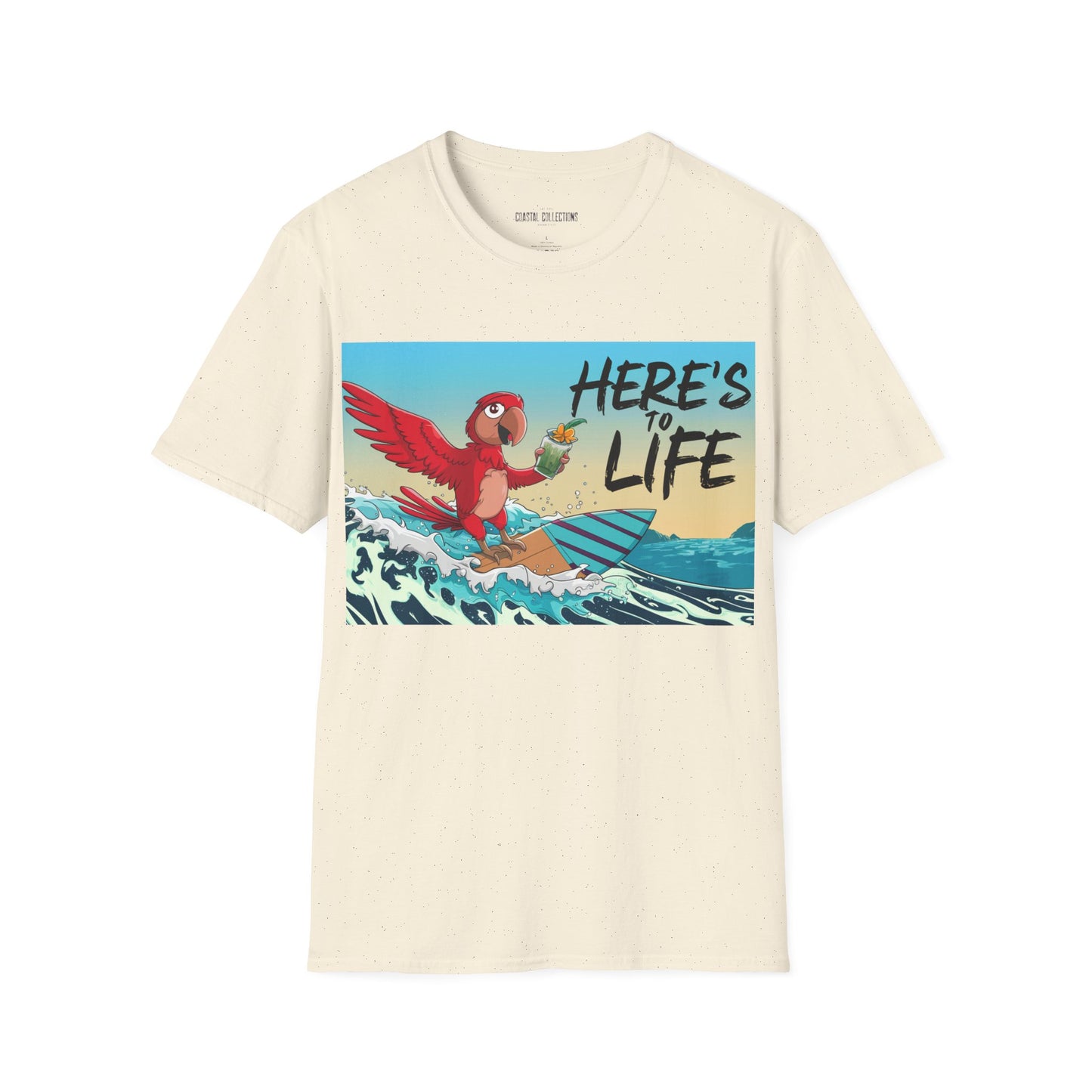 Here's to Life, Red Parrot Surfing - Unisex Softstyle T-Shirt