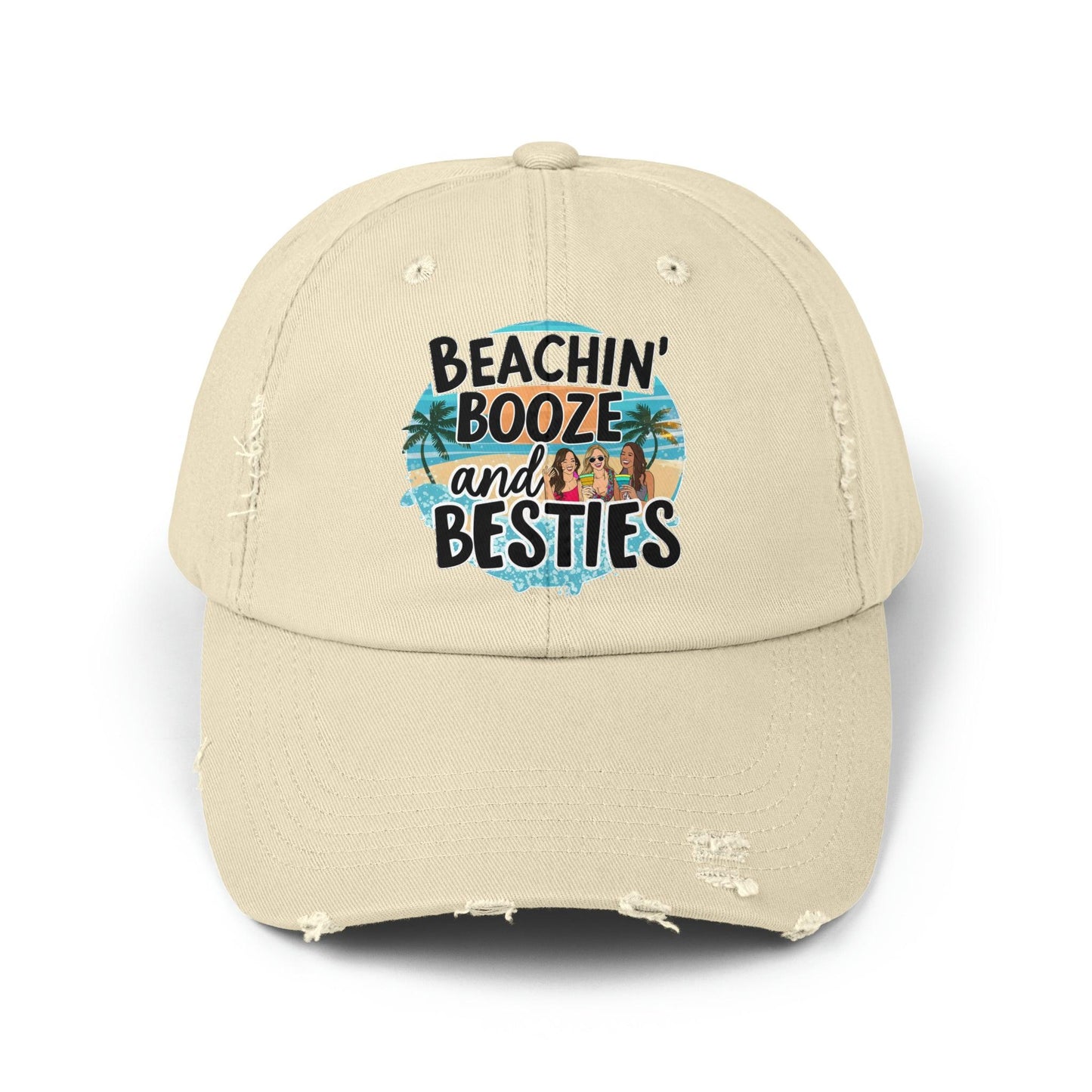 Beachin Booze and Besties Retro Cap, Girls Night Out, Casual Beach Hat - Coastal Collections