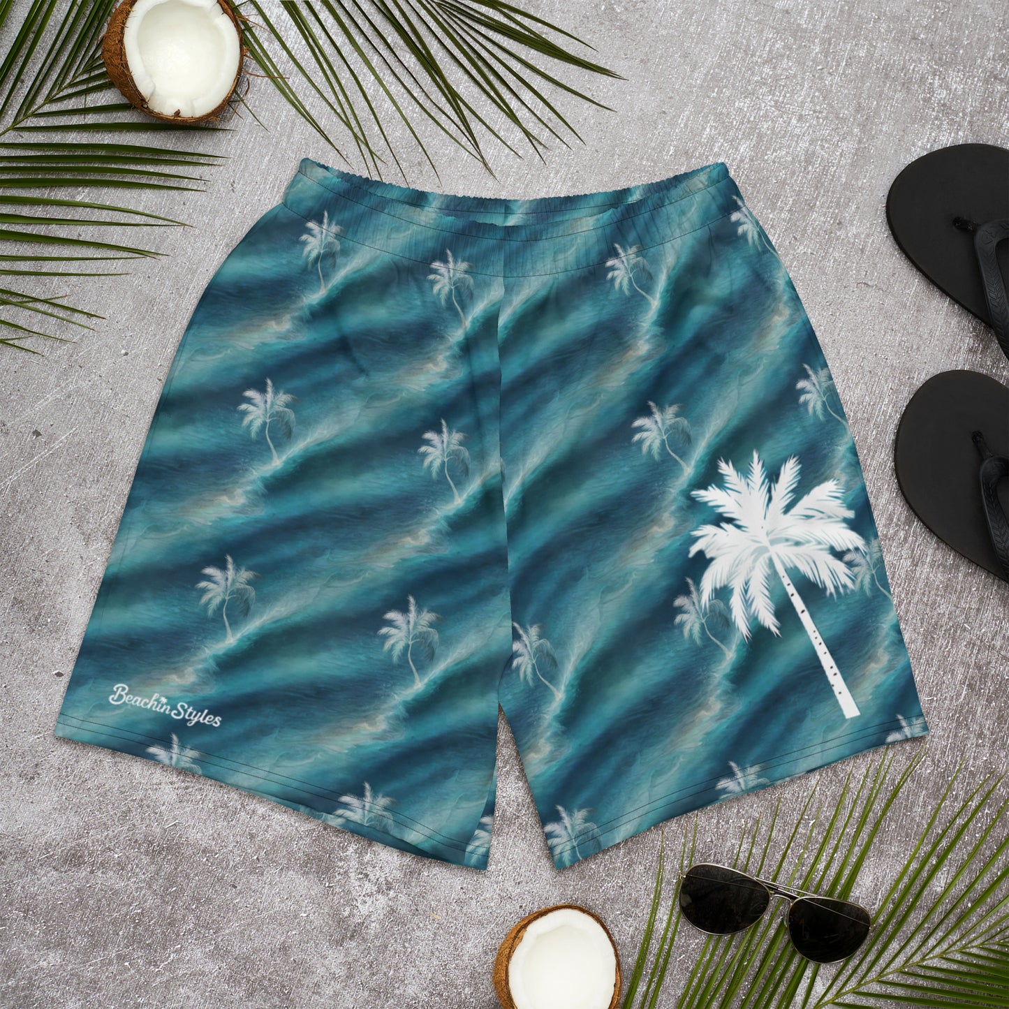 Beachin Styles© Palm Tree and Ocean Wave Inspired Long Shorts