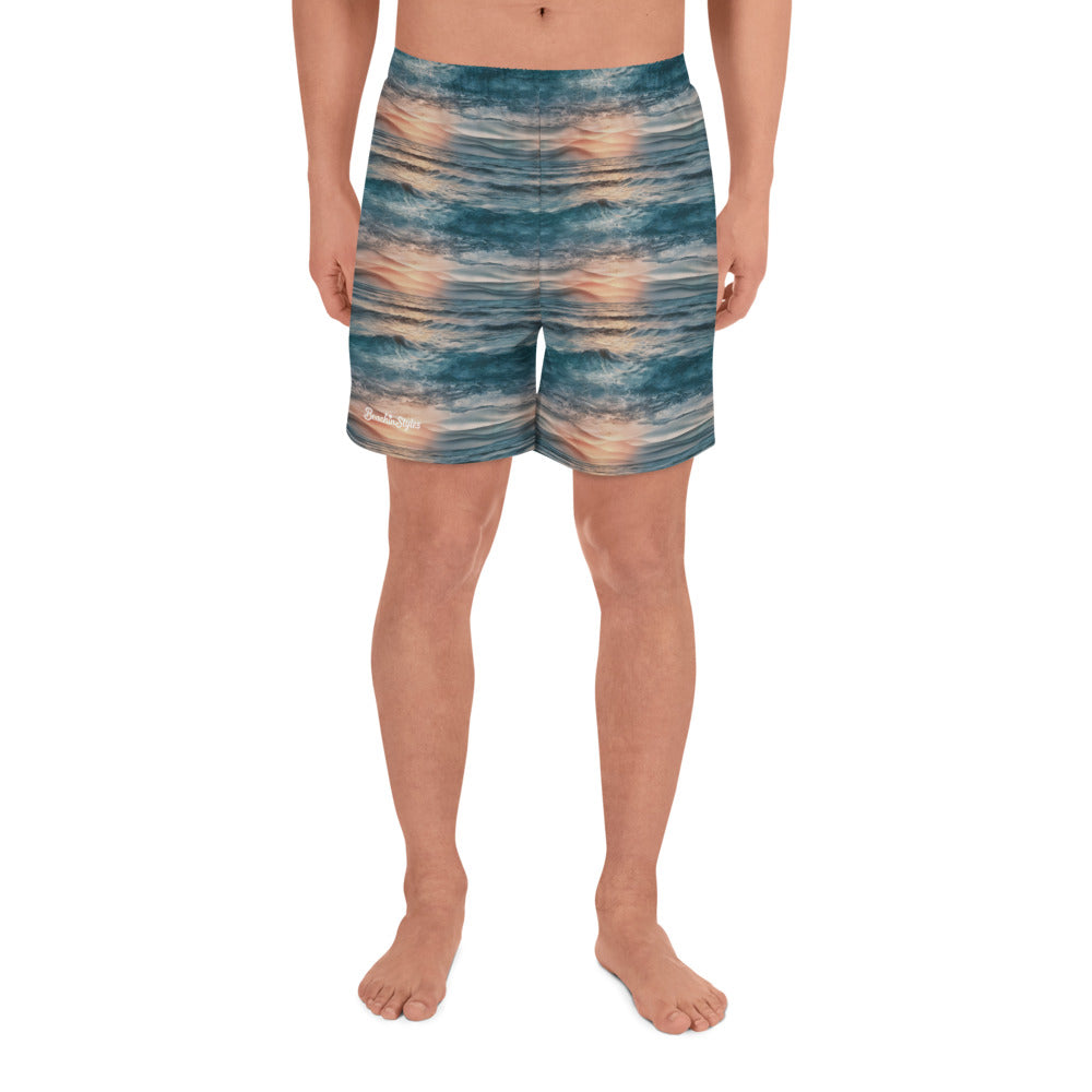 Beachin Styles© Sunsetting Over Ocean Waves Inspired Long Shorts