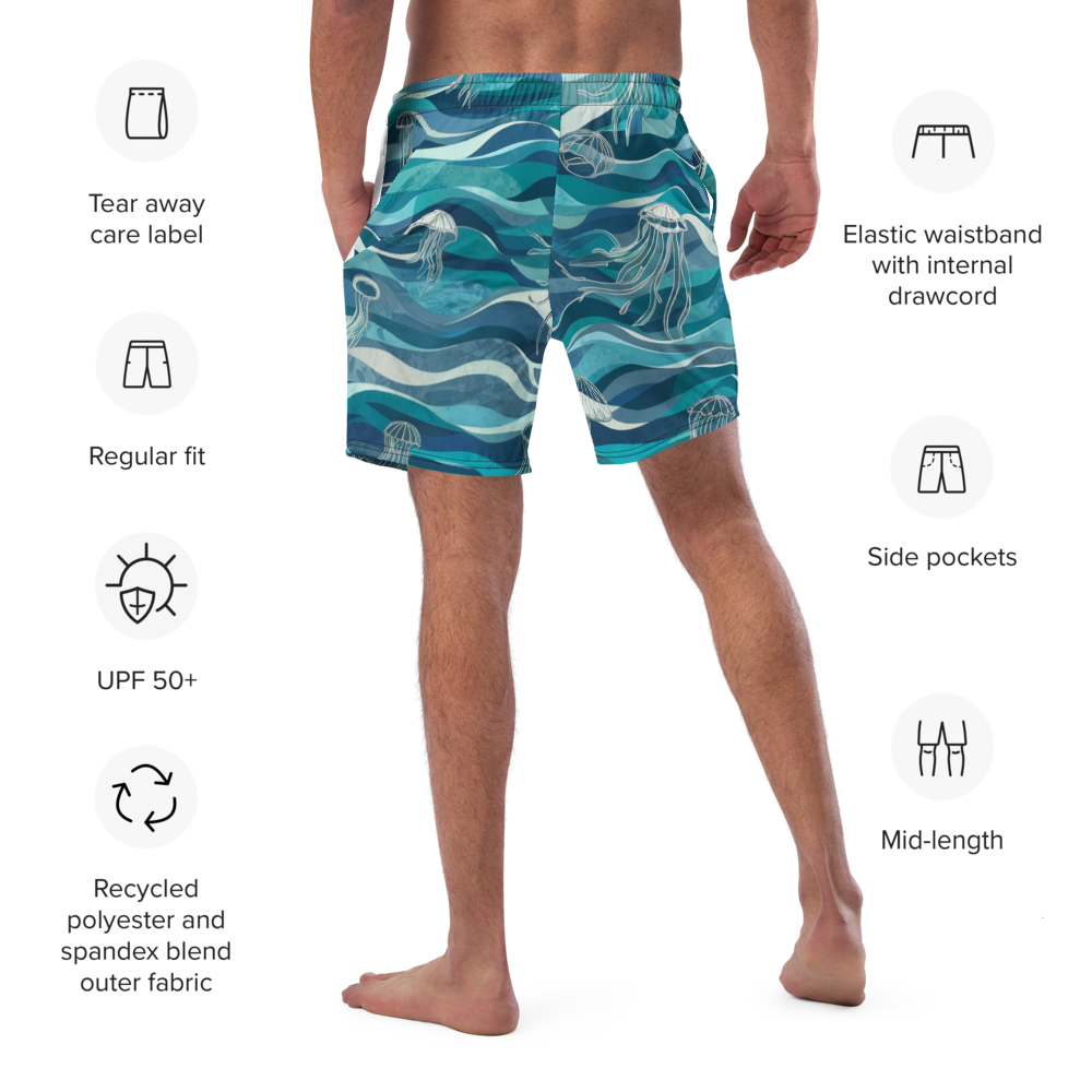 Jellyfish and Oceanwaves - Men's swim trunks