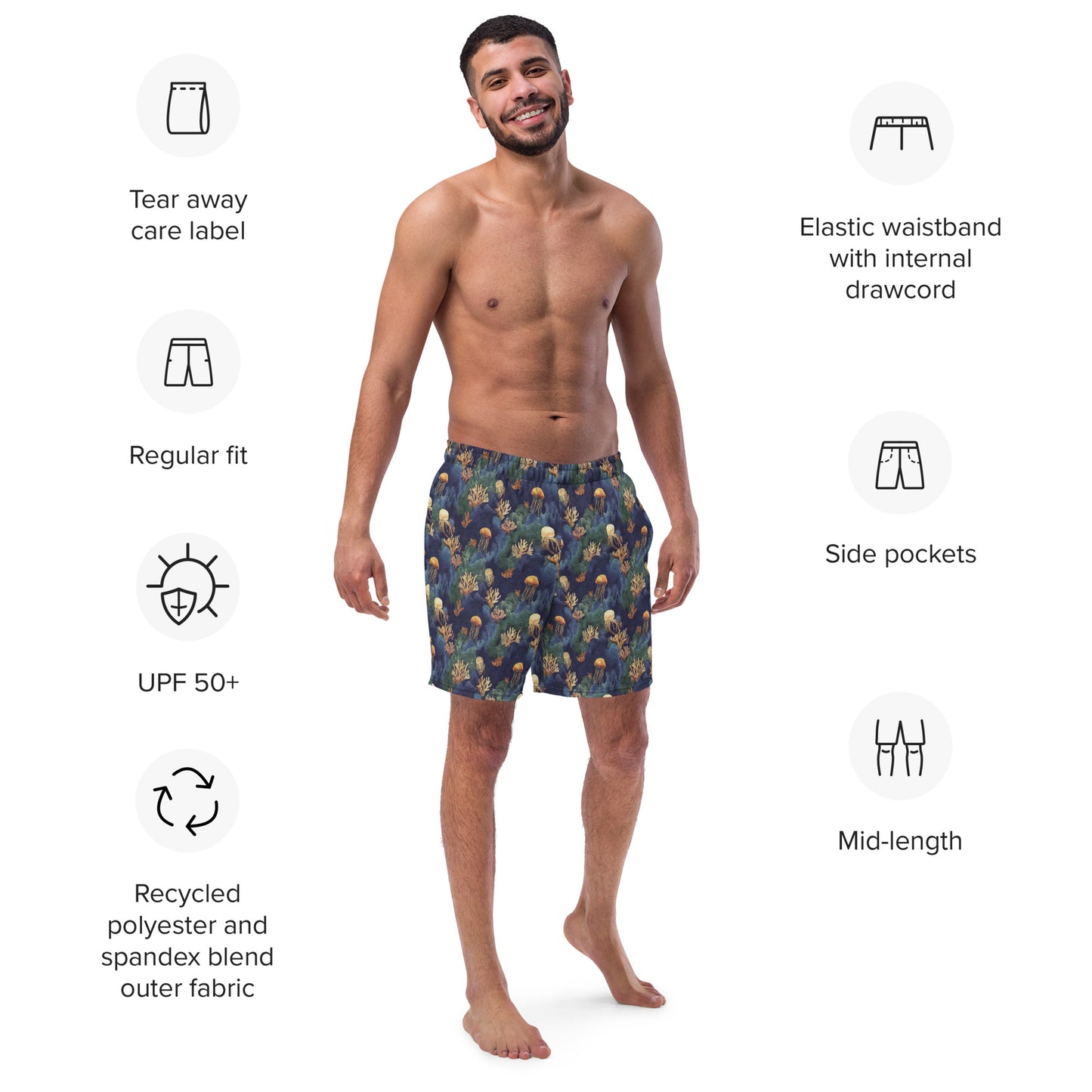 Coral Jellyfish and Ocean Waves - Men's swim trunks