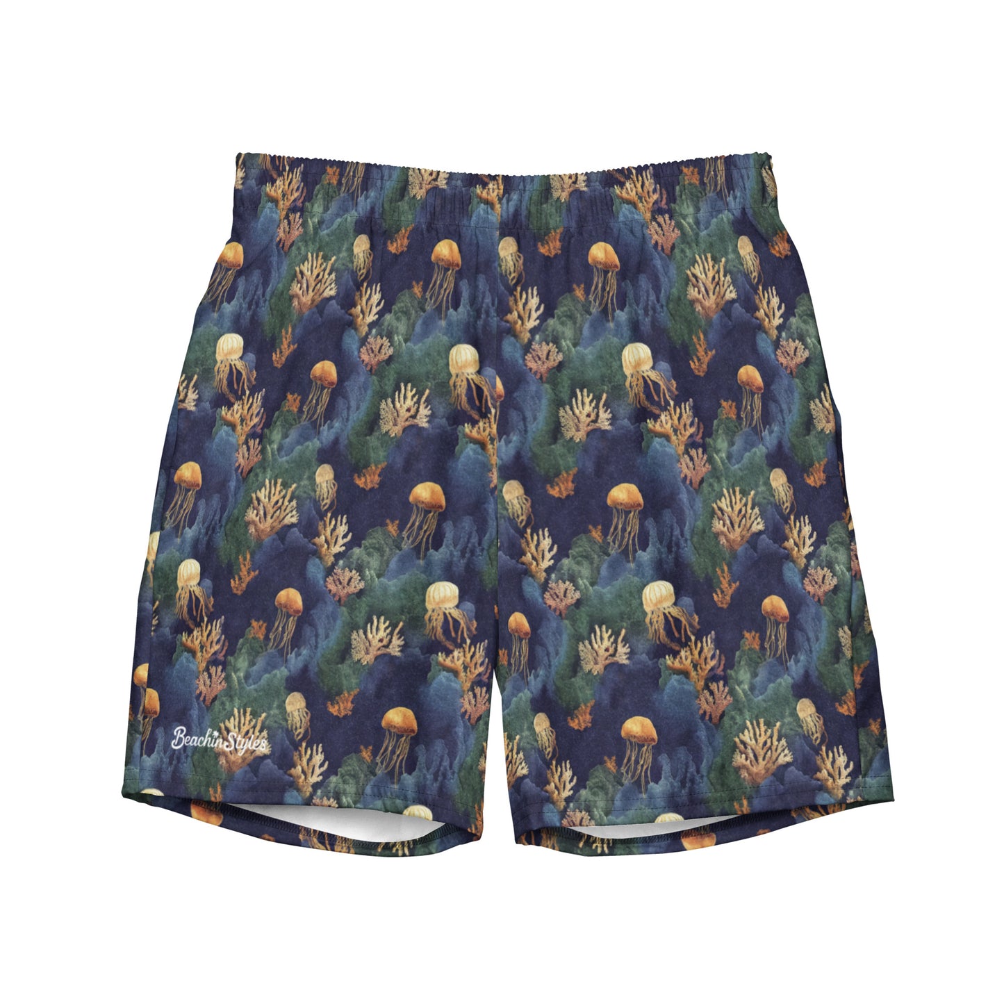 Coral Jellyfish and Ocean Waves - Men's swim trunks