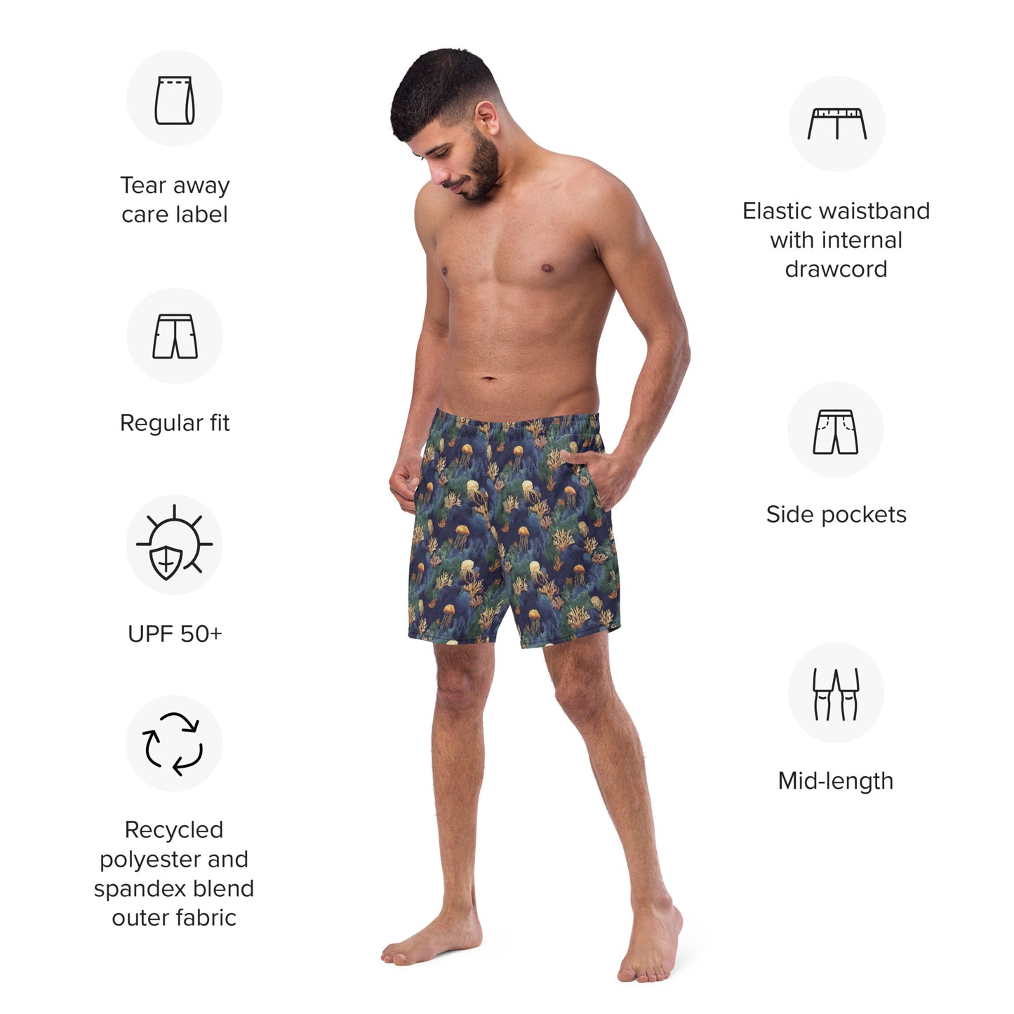 Coral Jellyfish and Ocean Waves - Men's swim trunks