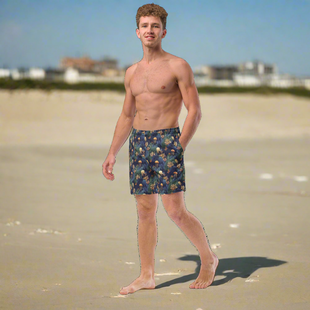 Coral Jellyfish and Ocean Waves - Men's swim trunks