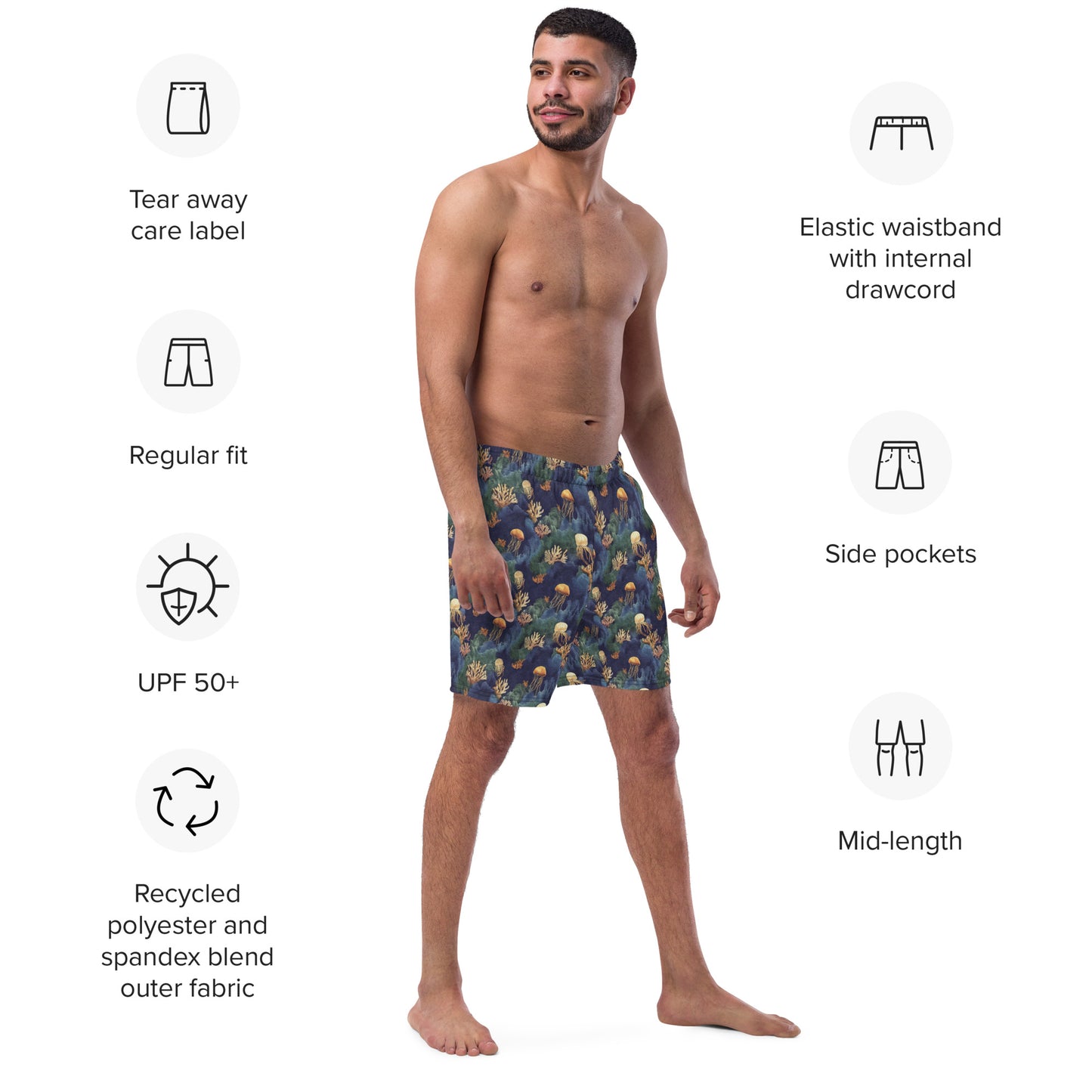 Coral Jellyfish and Ocean Waves - Men's swim trunks